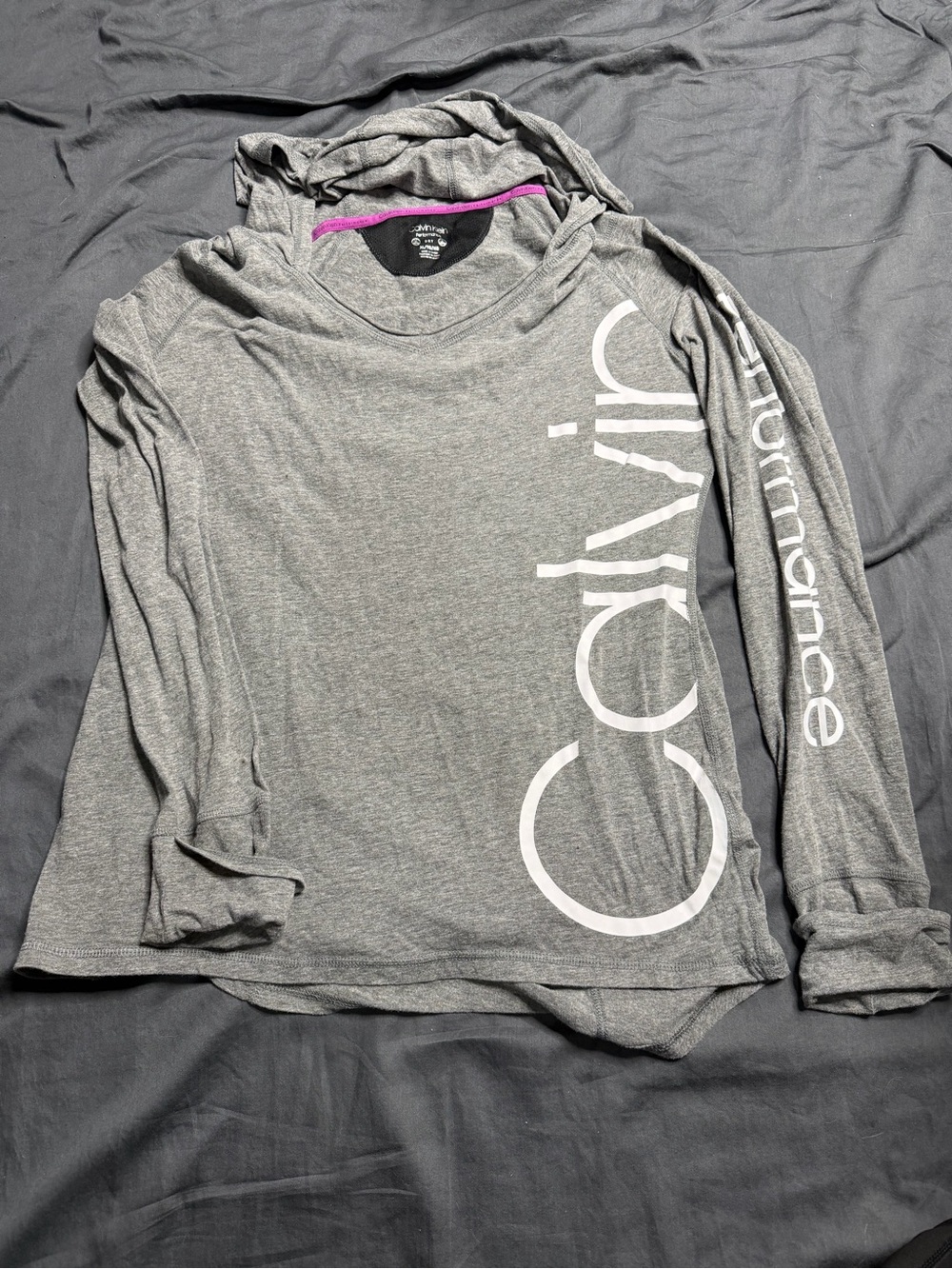 Calvin Klein Gray Hooded Long Sleeve Tee with White Logo